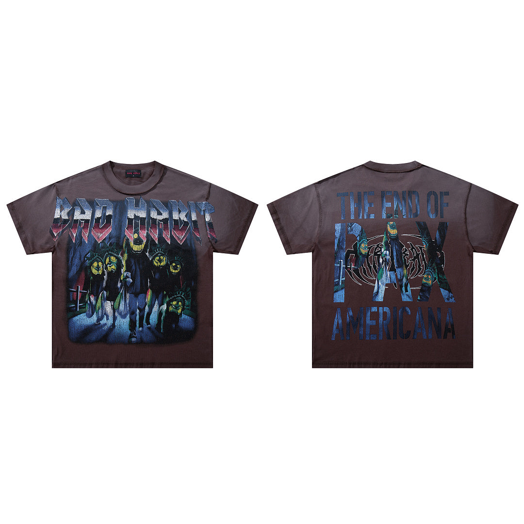 Rare Peace Sunset Fade Crystal Graphic Oversized Street Tee