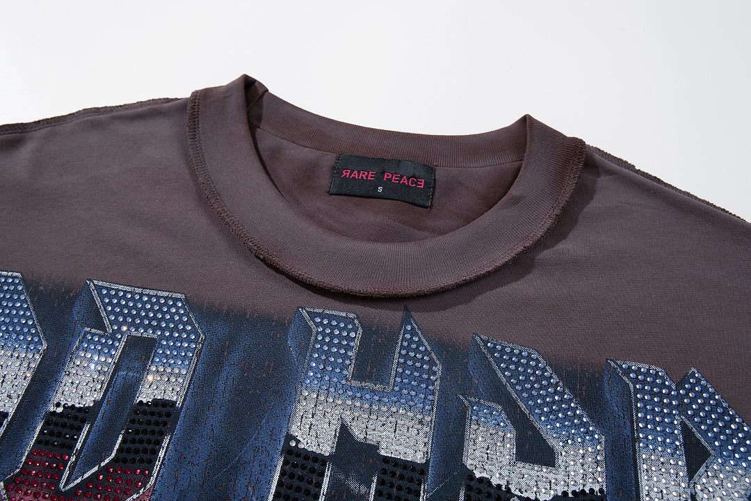 Rare Peace Echo Vintage Rhinestone Street Graphic Oversized Tee