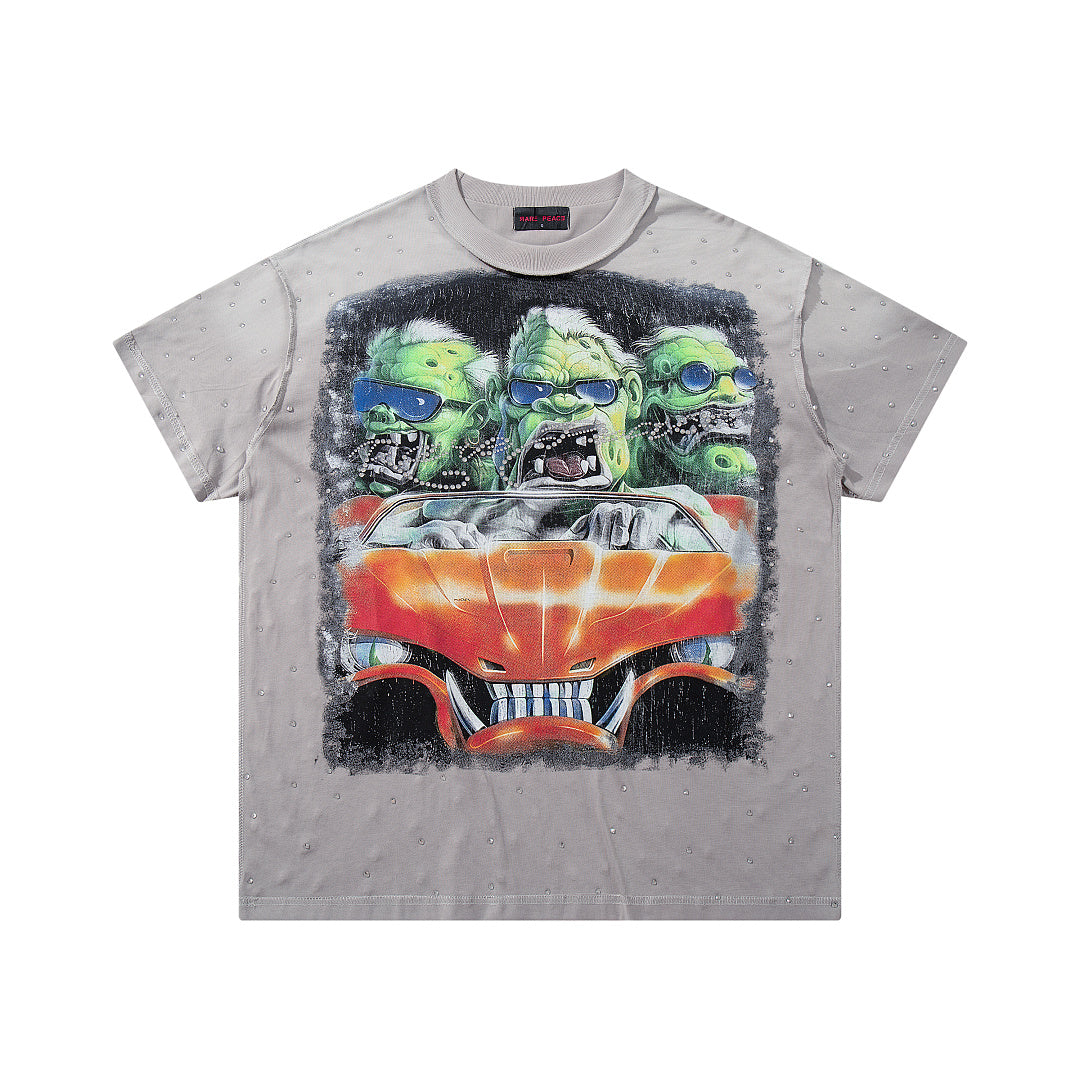 Rare Peace West Coast Faded Rhinestone Graphic Relaxed T-Shirt