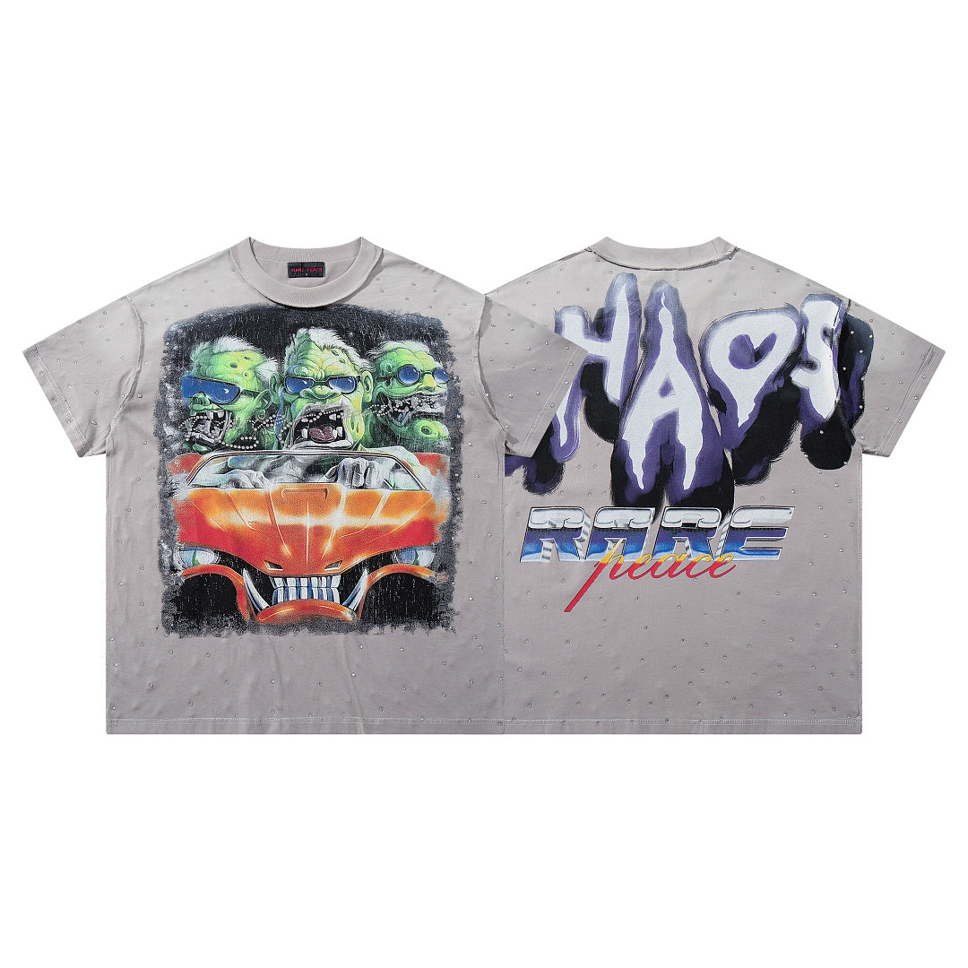 Rare Peace West Coast Faded Rhinestone Graphic Relaxed T-Shirt
