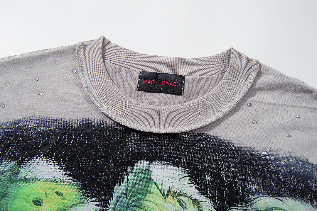 Rare Peace West Coast Faded Rhinestone Graphic Relaxed T-Shirt