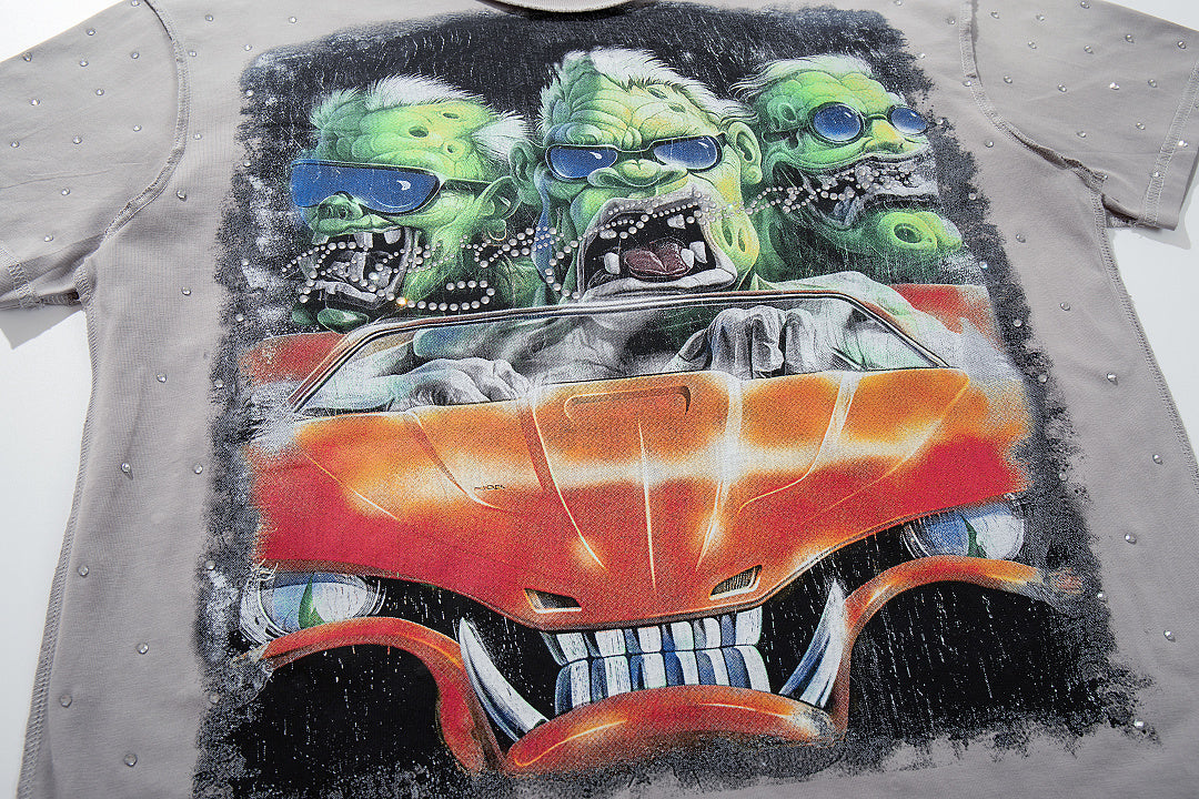 Rare Peace West Coast Faded Rhinestone Graphic Relaxed T-Shirt