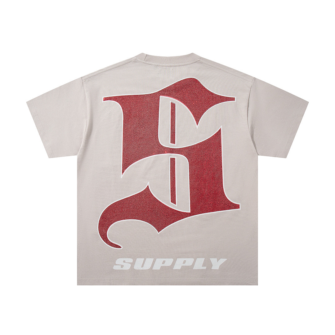 Supply Street Crest Rhinestone Graphic Oversized Tee