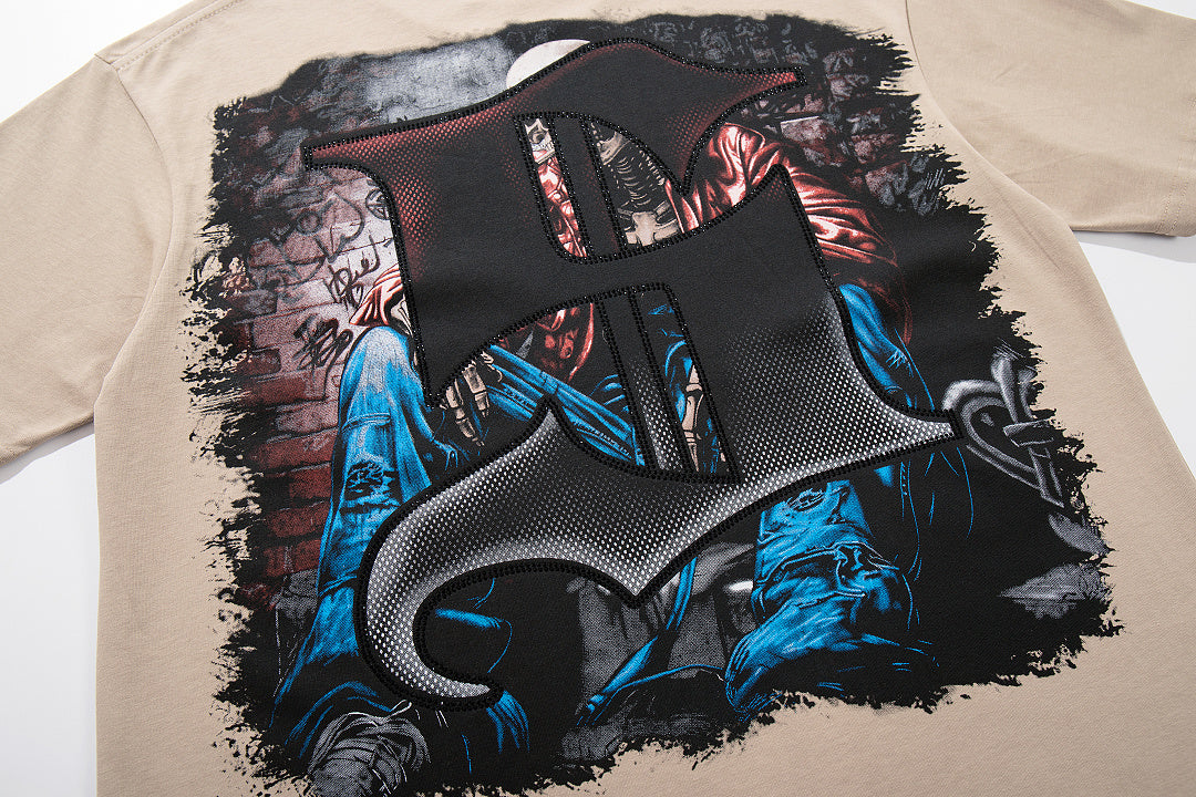Supply Street Division Rhinestone Graphic Oversized T-Shirt