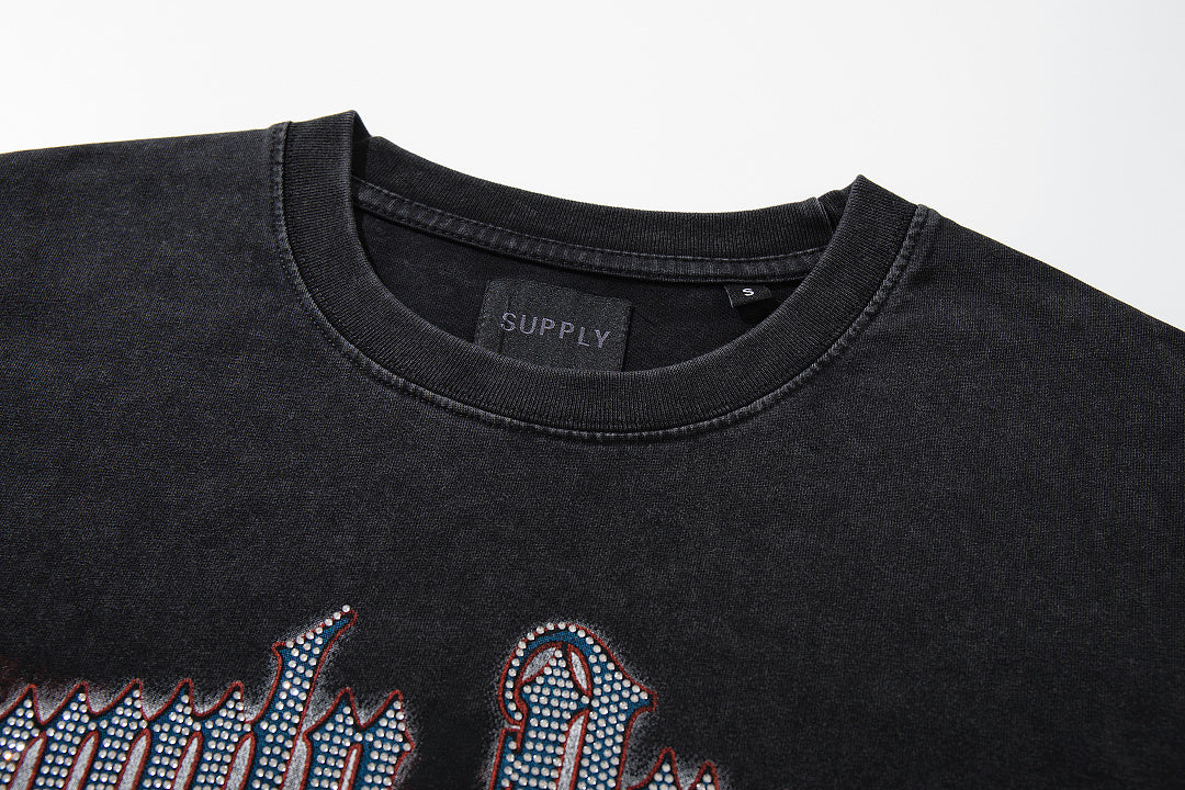 Supply Street Division Rhinestone Graphic Oversized Tee