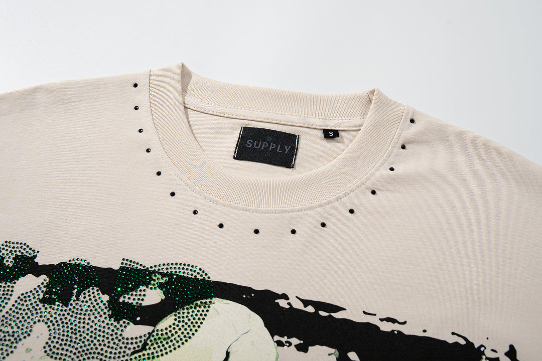 Supply Midnight Code Rhinestone Graphic Oversized Tee