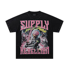 Supply City Code Rhinestone Graphic Oversized Tee