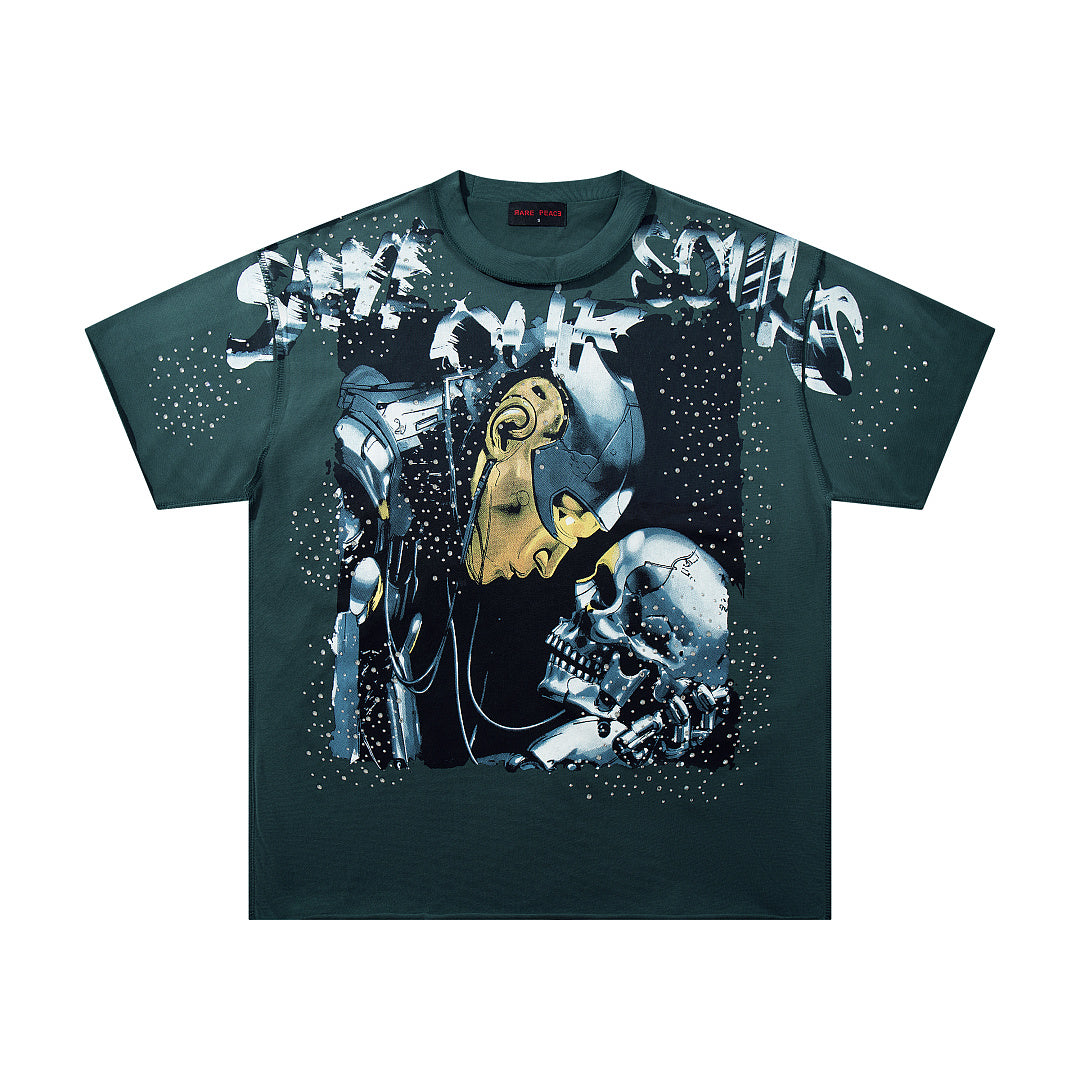 Rare Peace Vintage Rhinestone Graphic Oversized Street T-Shirt
