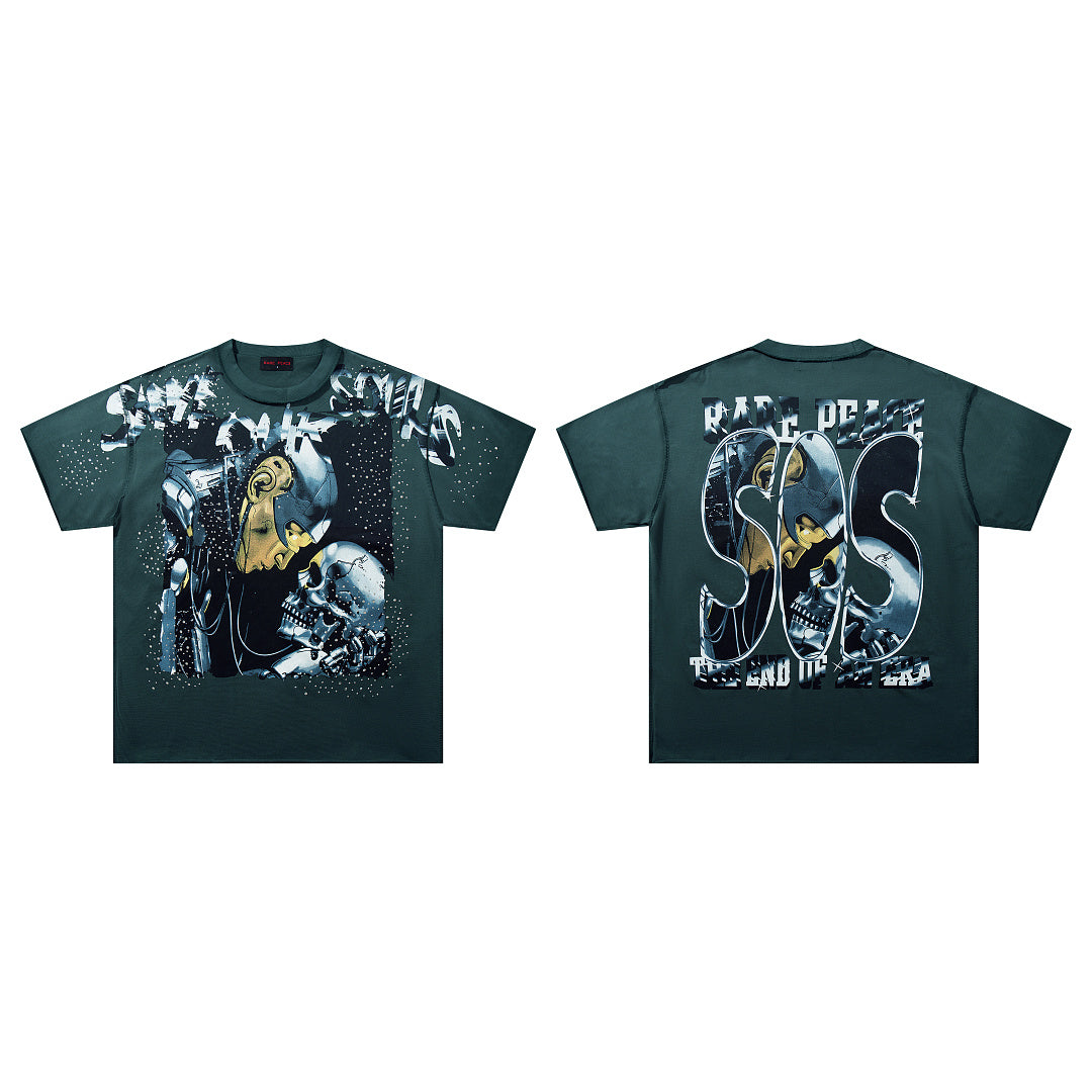 Rare Peace Vintage Rhinestone Graphic Oversized Street T-Shirt
