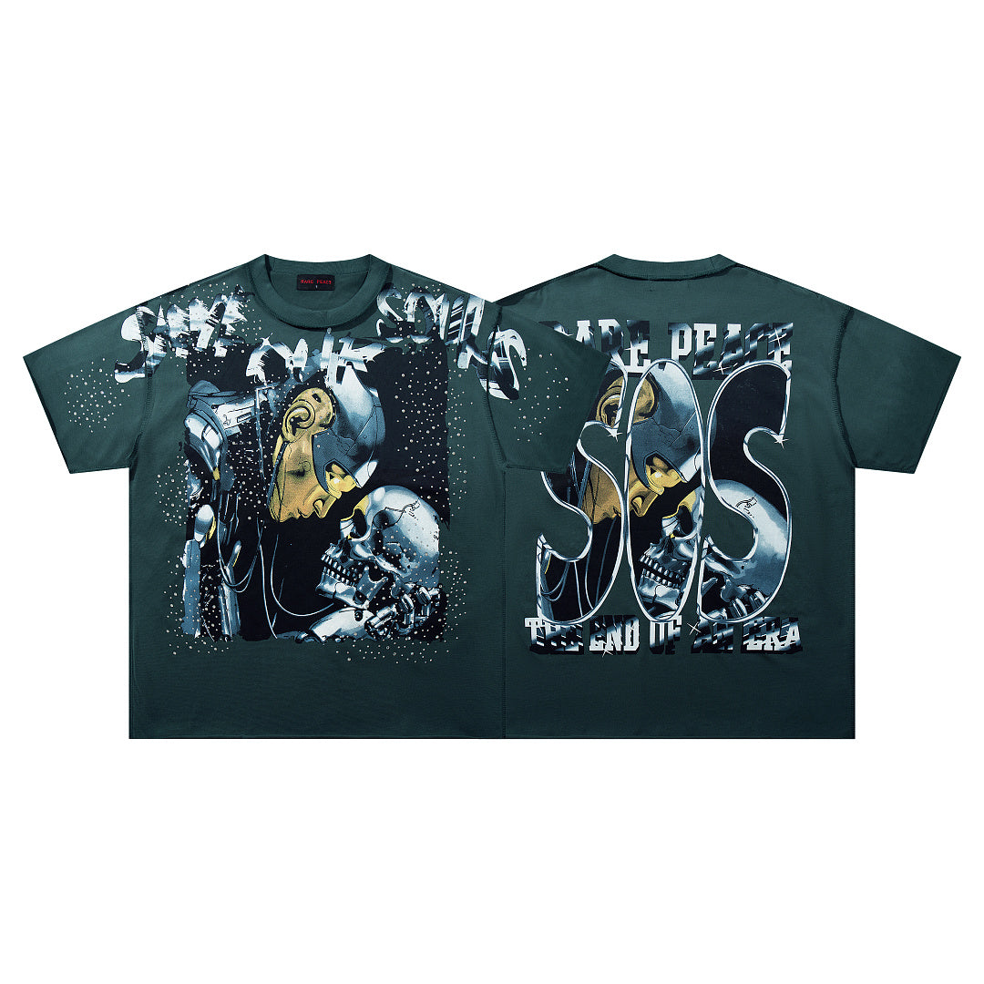 Rare Peace Vintage Rhinestone Graphic Oversized Street T-Shirt