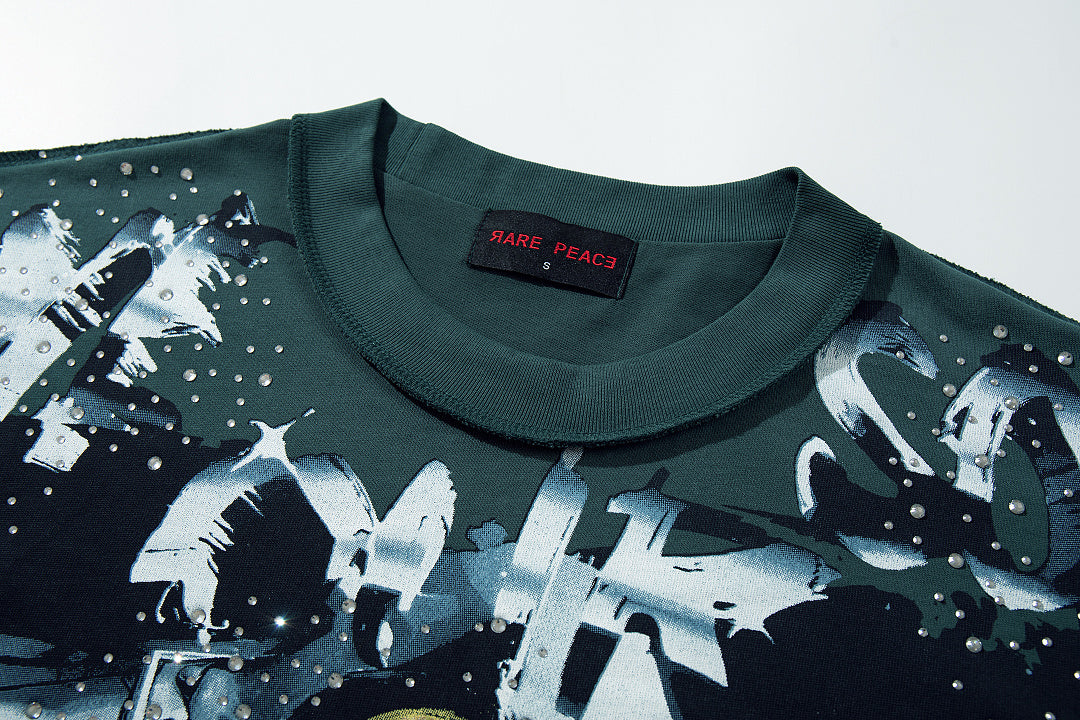 Rare Peace Vintage Rhinestone Graphic Oversized Street T-Shirt