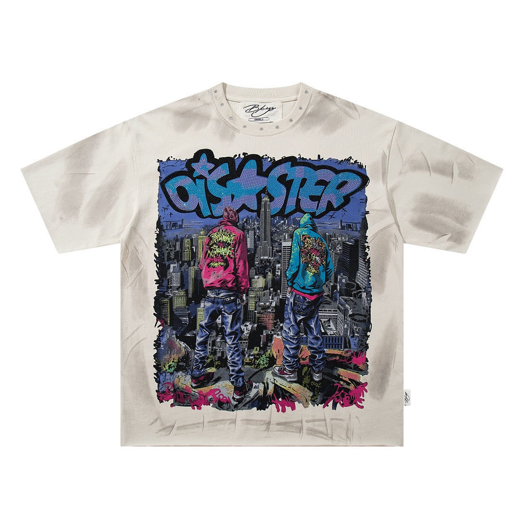 BKYS Crystal Portrait Vintage Fade Street Style Graphic T-Shirt