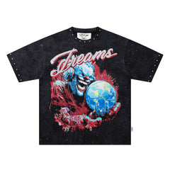 BKYS Distressed Portrait Studded Streetwear Oversized Graphic Tee
