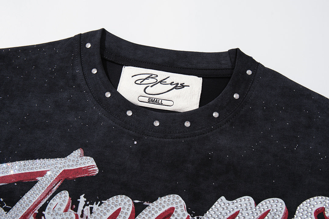 BKYS Distressed Portrait Studded Streetwear Oversized Graphic Tee