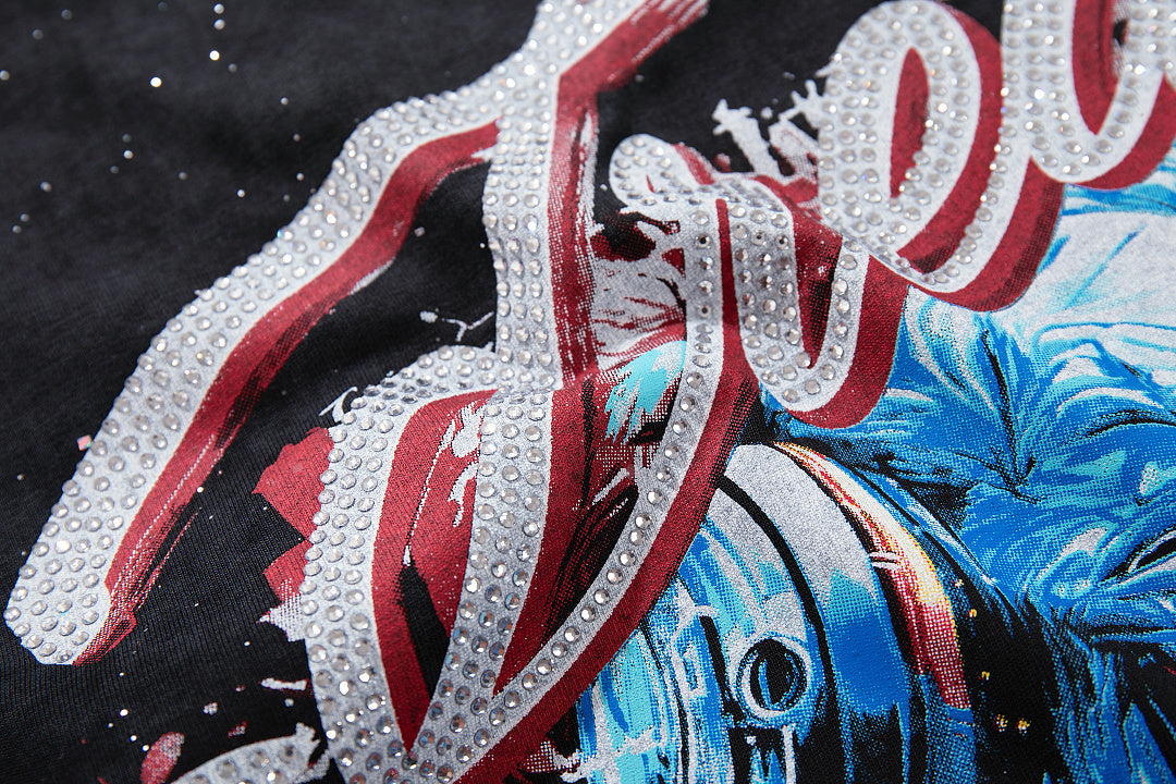 BKYS Distressed Portrait Studded Streetwear Oversized Graphic Tee
