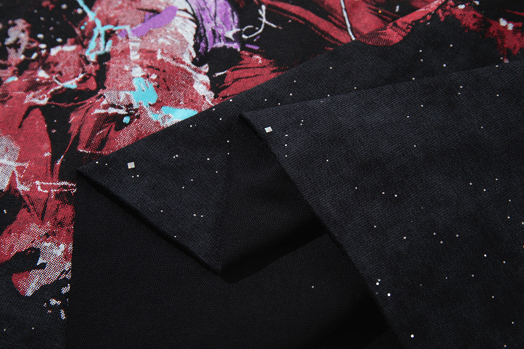 BKYS Distressed Portrait Studded Streetwear Oversized Graphic Tee