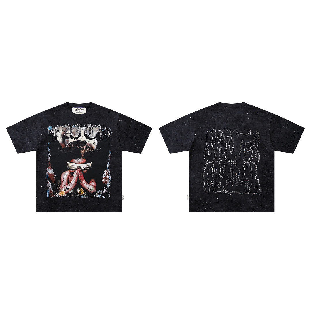 BKYS Faded City Portrait Crystal Graphic Relaxed Fit Tee