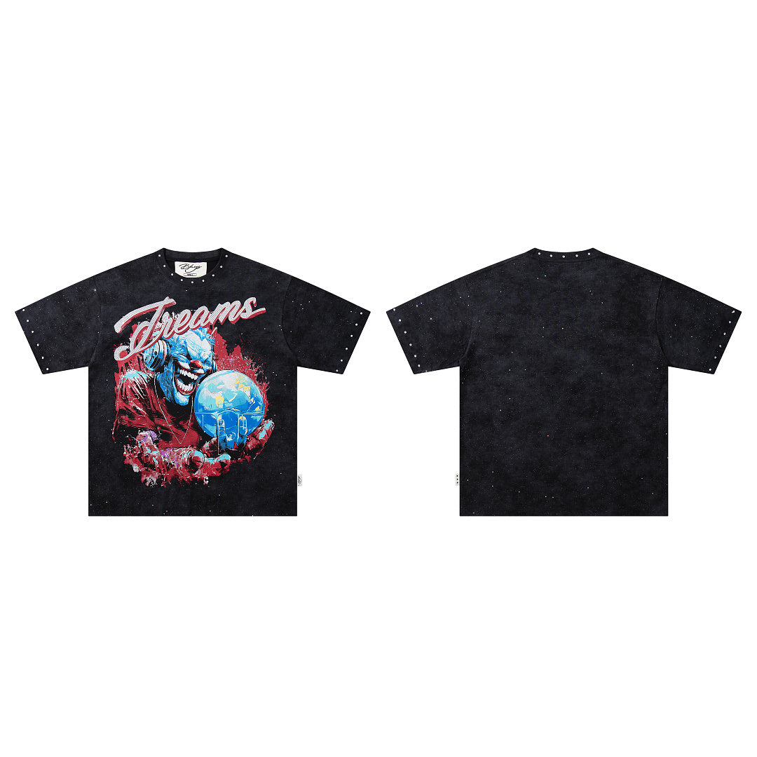 BKYS Distressed Portrait Studded Streetwear Oversized Graphic Tee