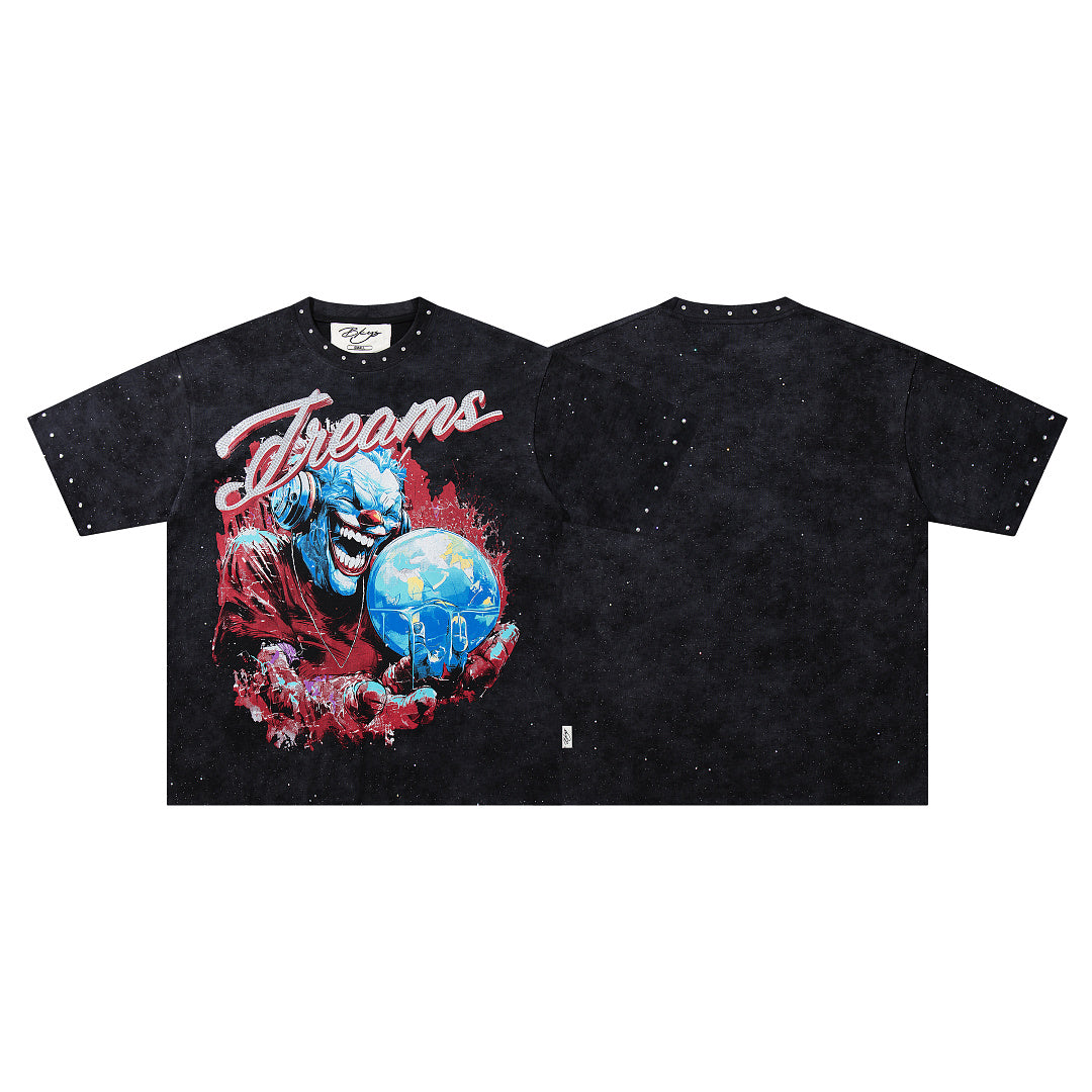 BKYS Distressed Portrait Studded Streetwear Oversized Graphic Tee