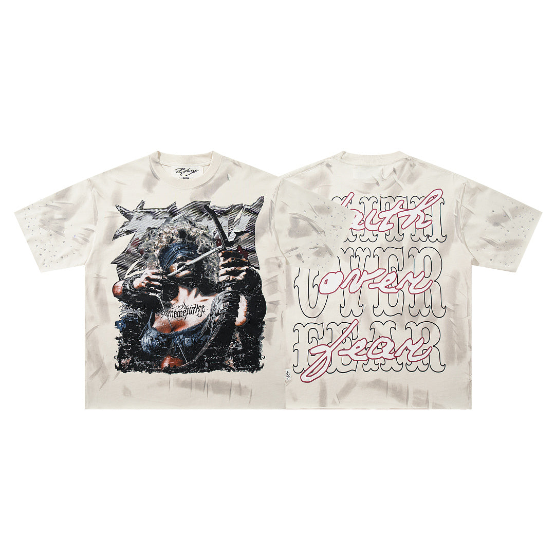 BKYS Urban Vintage Portrait Rhinestone Statement Graphic Tee