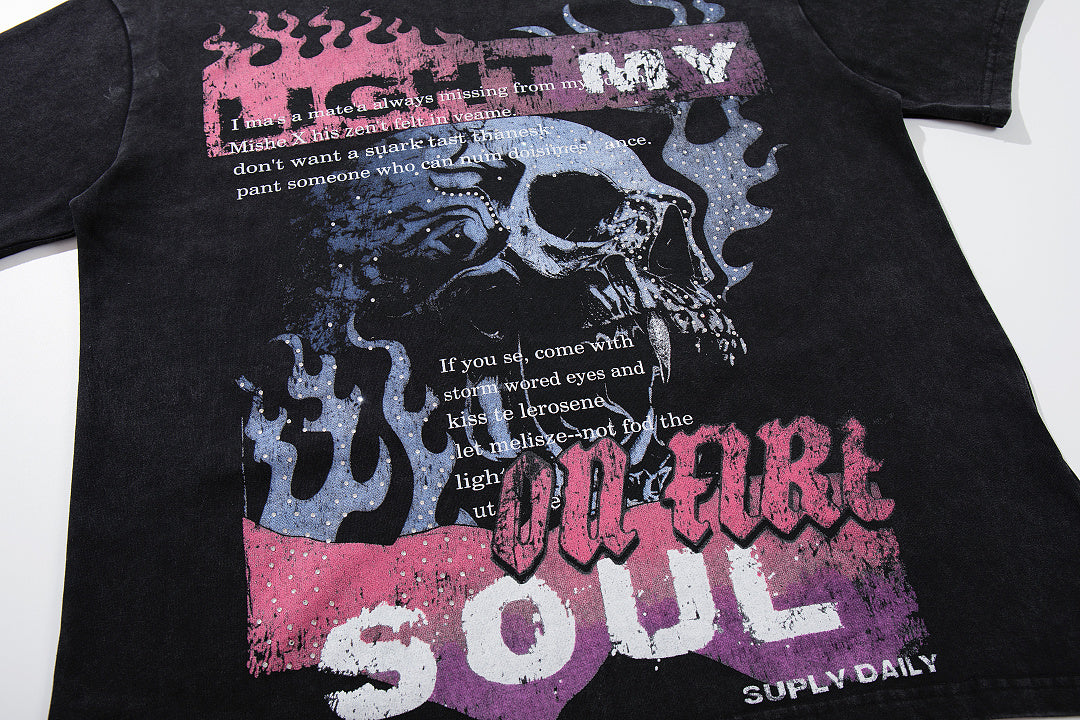 Supply District Rhinestone Graphic Oversized Streetwear Tee