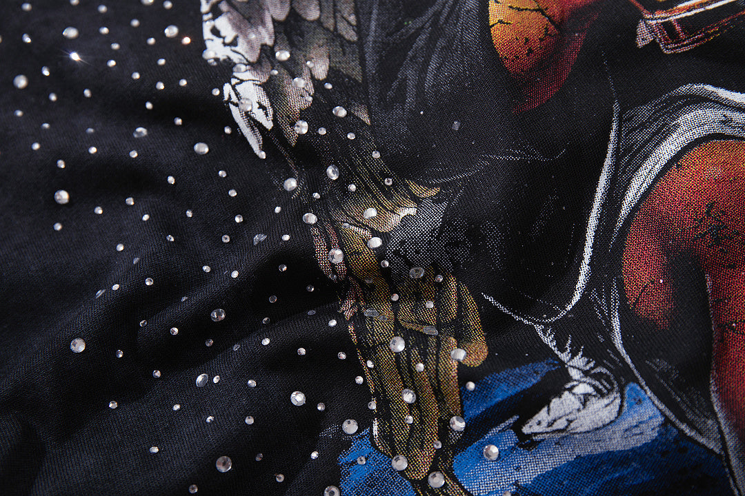 BKYS Vintage Portrait Rhinestone Graphic Loose Streetwear T-Shirt