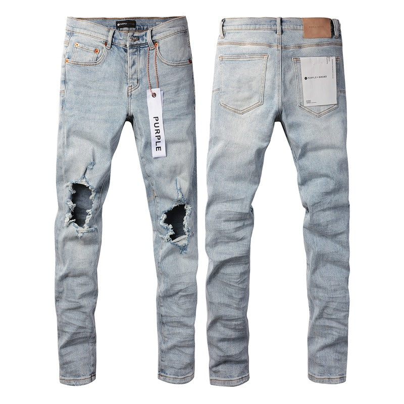 Purple Jeans Light Blue Vintage Personality Fashion Ripped Jeans 9010