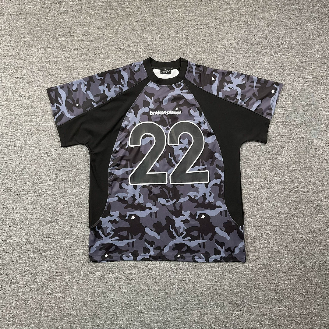Broken planet color blocking splicing camouflage short sleeved T-shirt