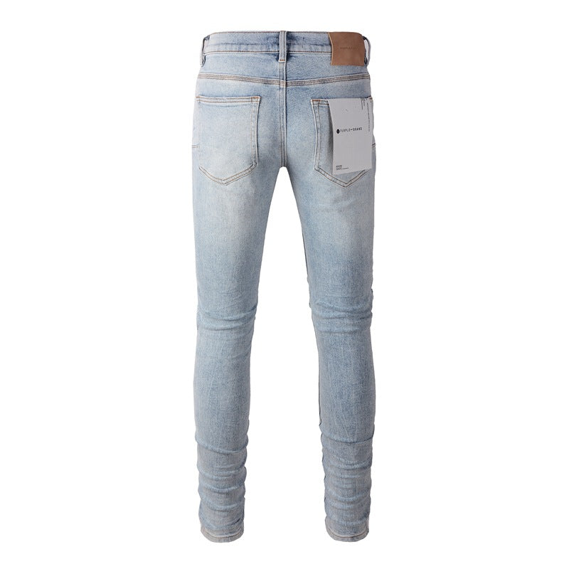 Purple Jeans Light Blue Vintage Personality Fashion Ripped Jeans 9010
