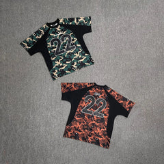 Broken planet color blocking splicing camouflage short sleeved T-shirt