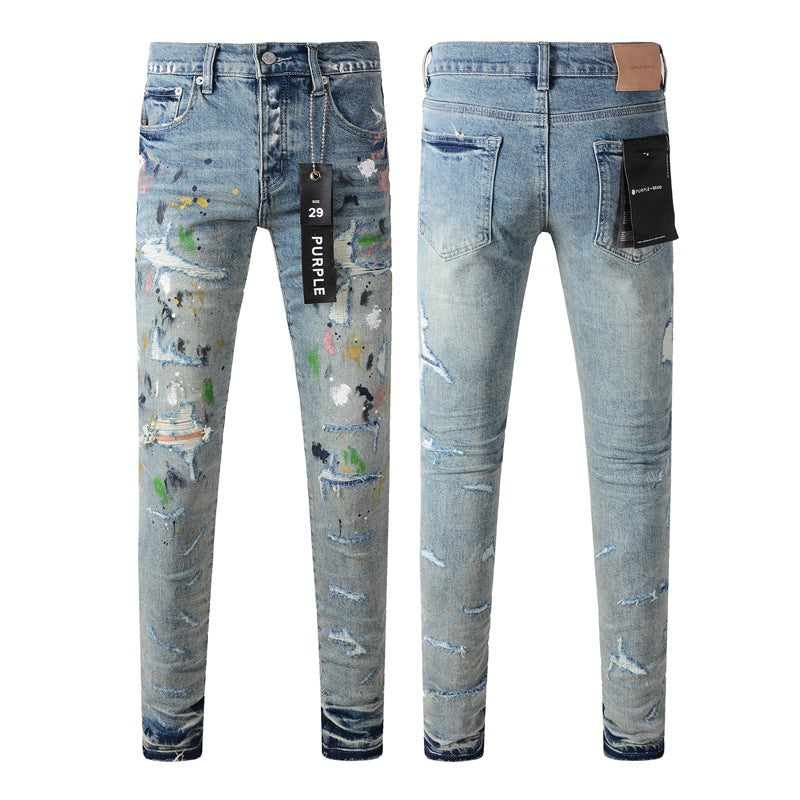Purple Jeans Light Blue Distressed Jeans 9072 with Trendy Ripped Details