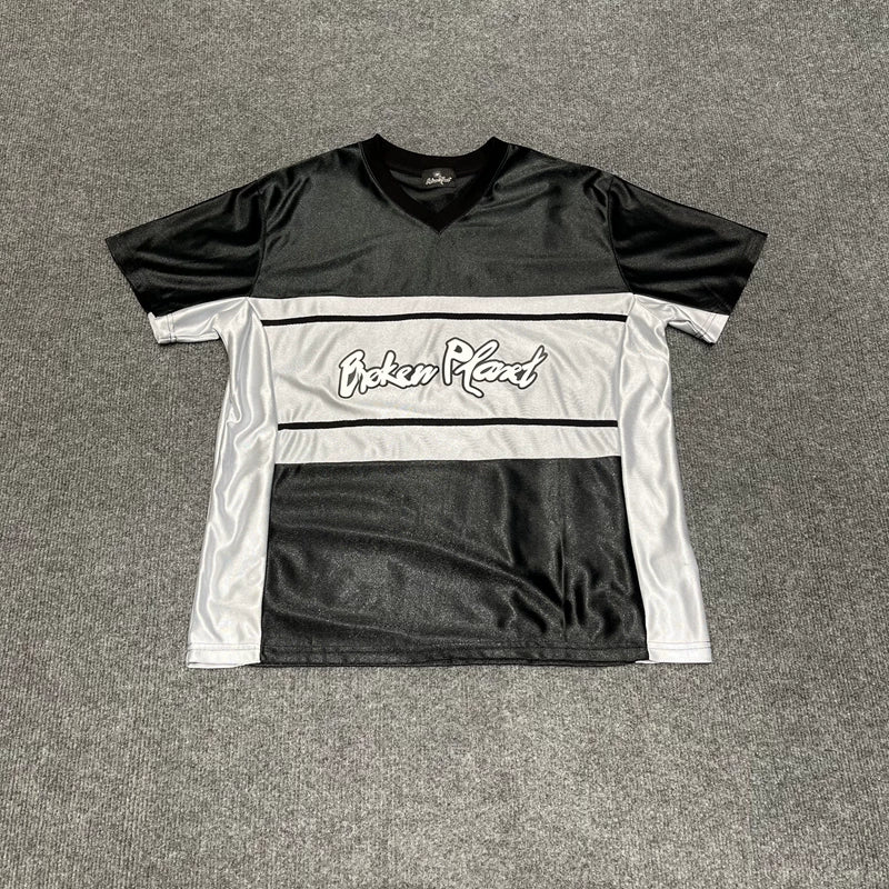 Broken Planet Retro Splicing Match Jersey V-neck Short Sleeve T-shirt