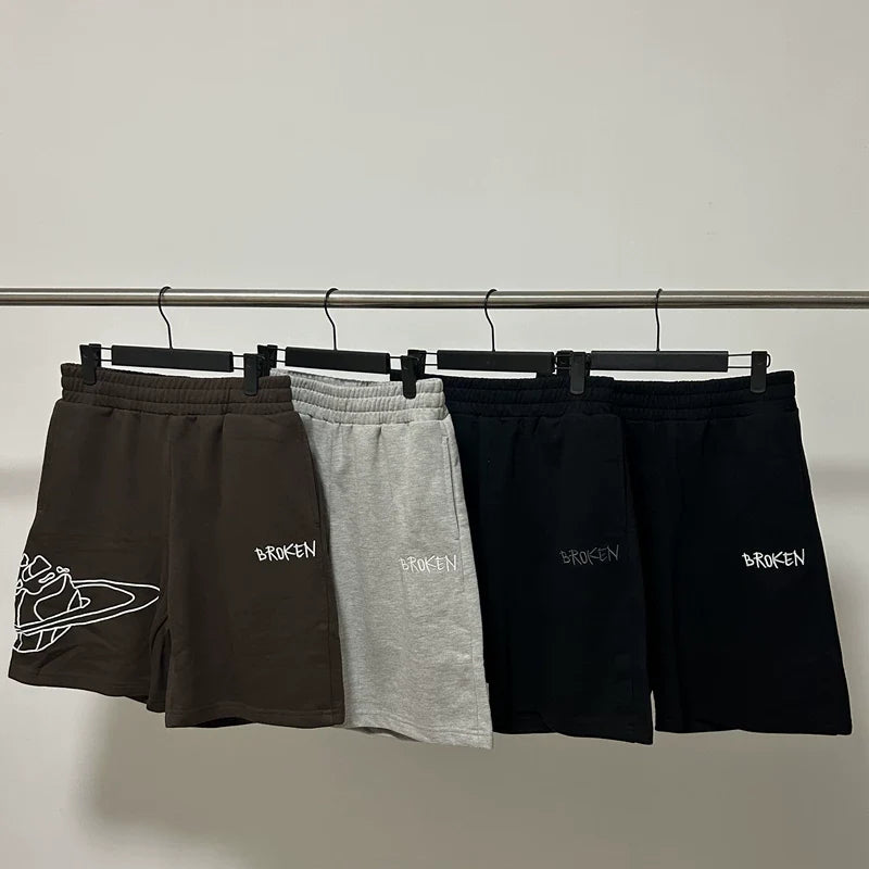 Broken Planet high street summer sports embroidered loose  five quarter pants