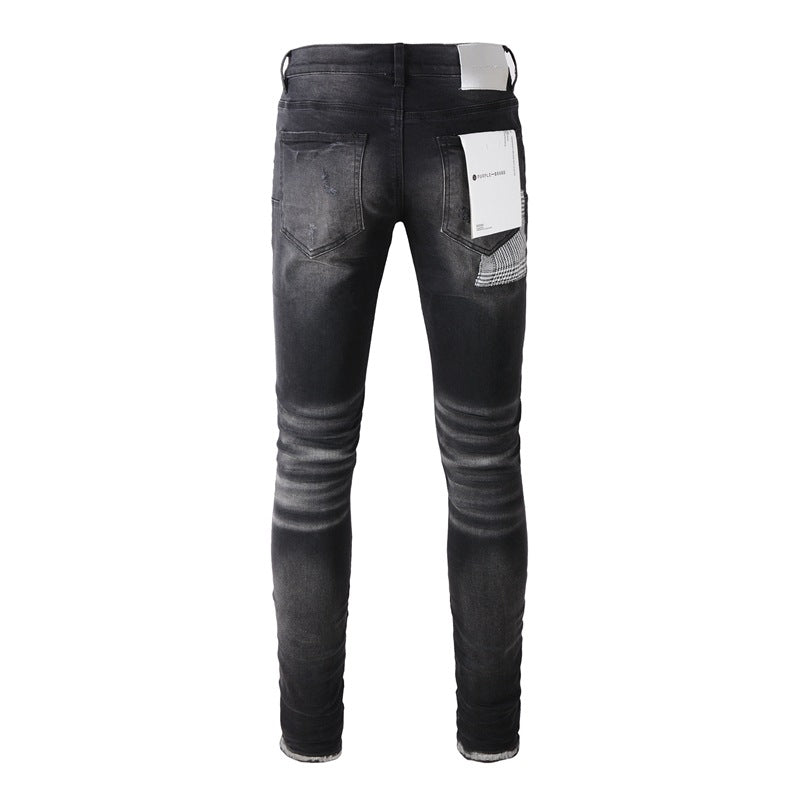 Purple Jeans Fashion Men Black Jeans Distressed Hole Unique Personality 9001