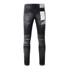 Purple Jeans Fashion Men Black Jeans Distressed Hole Unique Personality 9001