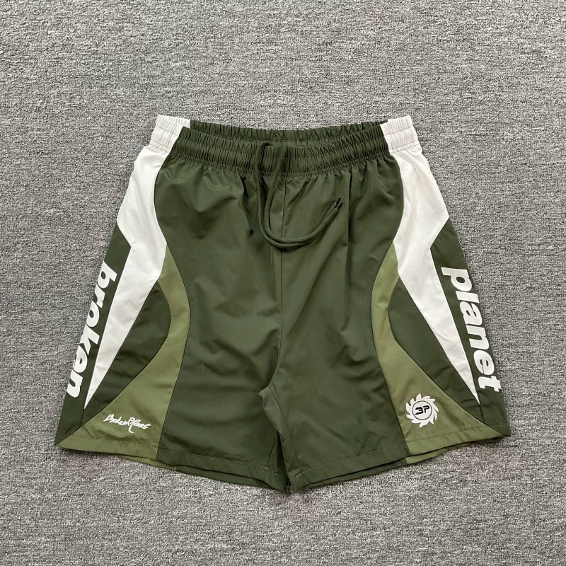 Broken planet European and American high street trendy brand retro letter logo embroidered contrasting woven beach shorts fog