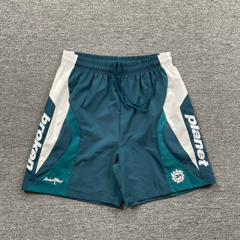 Broken planet European and American high street trendy brand retro letter logo embroidered contrasting woven beach shorts fog