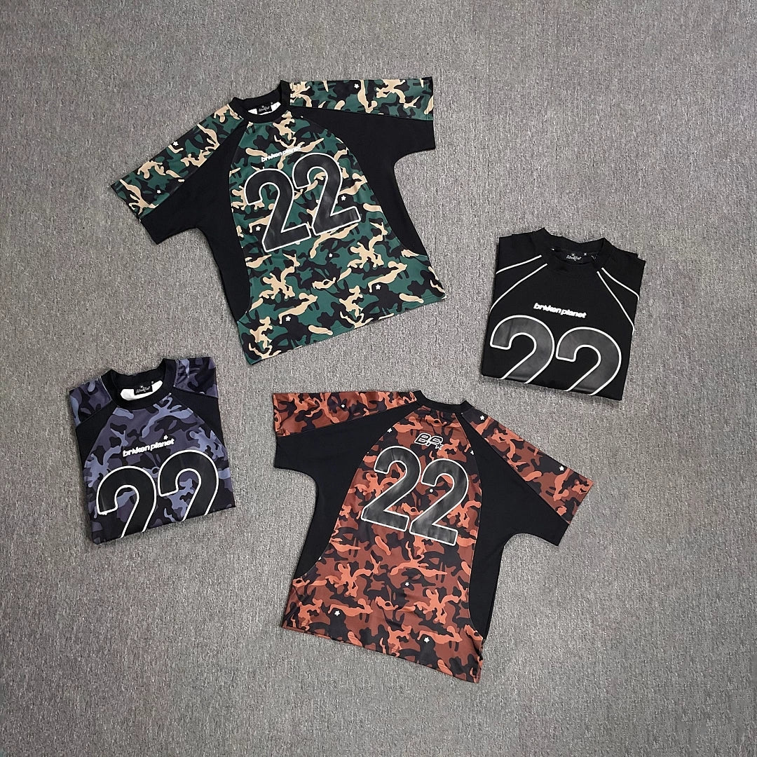 Broken planet color blocking splicing camouflage short sleeved T-shirt