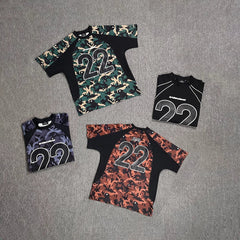 Broken planet color blocking splicing camouflage short sleeved T-shirt