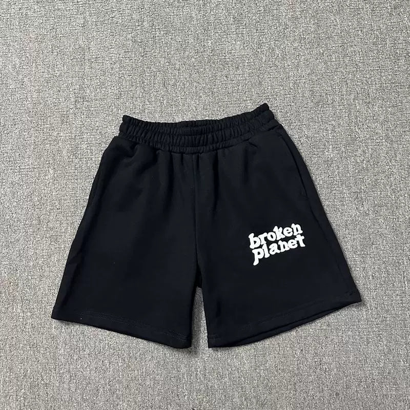 Broken planet trendy letter foam printed drawstring five quarter shorts