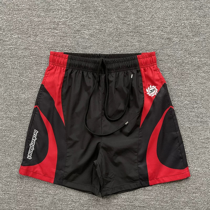 Broken Planet Hip Hop Street Match Splicing Embroidered Woven Speed Drying Shorts