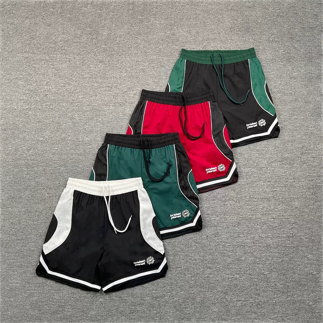 Broken Planet retro contrasting color sports casual men's basketball drawstring shorts