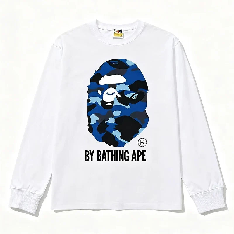BAPE Style "BY BATHING APE" Camo Ape Head Long-Sleeve Tee - White/Blue