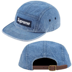 Supreme Denim Small Box Logo Leather Strapback Cap - Blue Denim