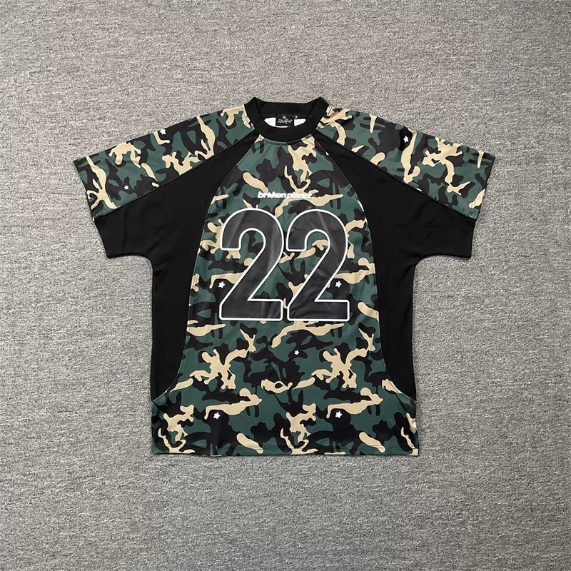 Broken planet color blocking splicing camouflage short sleeved T-shirt