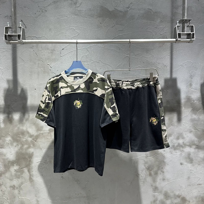 Broken Planet Camo Color Block Tee & Shorts Set