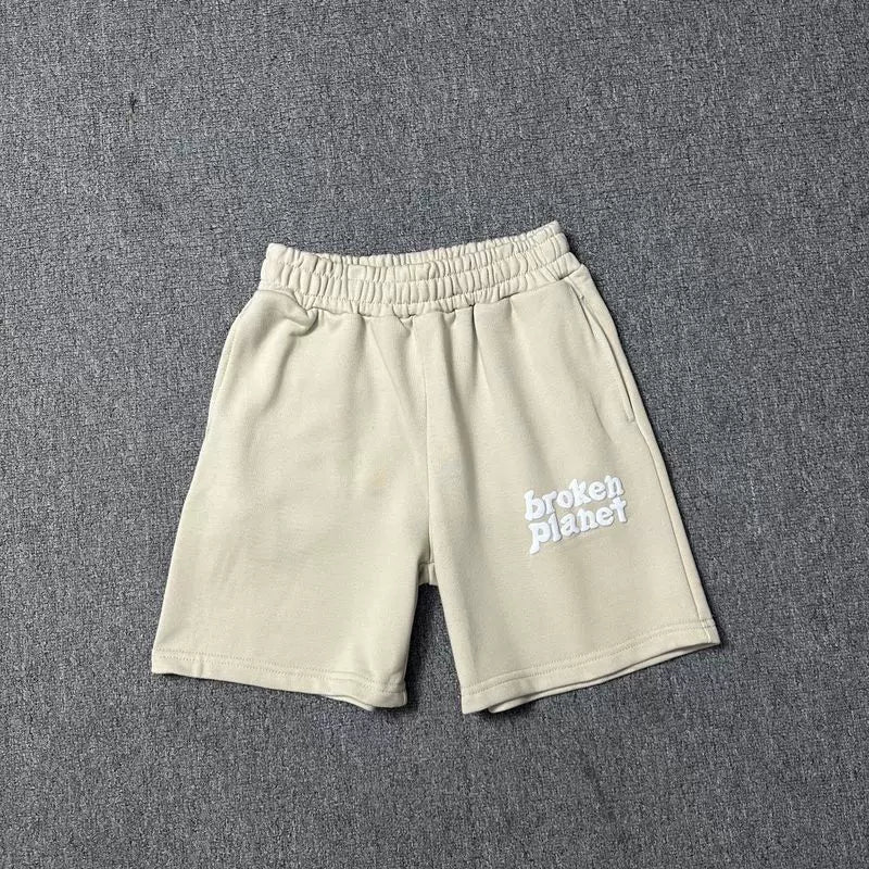 Broken planet trendy letter foam printed drawstring five quarter shorts