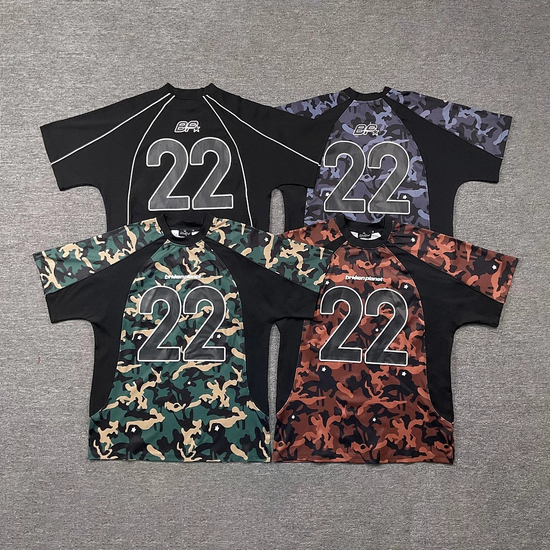 Broken planet color blocking splicing camouflage short sleeved T-shirt