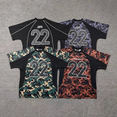 Broken planet color blocking splicing camouflage short sleeved T-shirt