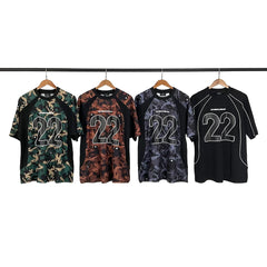 Broken planet color blocking splicing camouflage short sleeved T-shirt